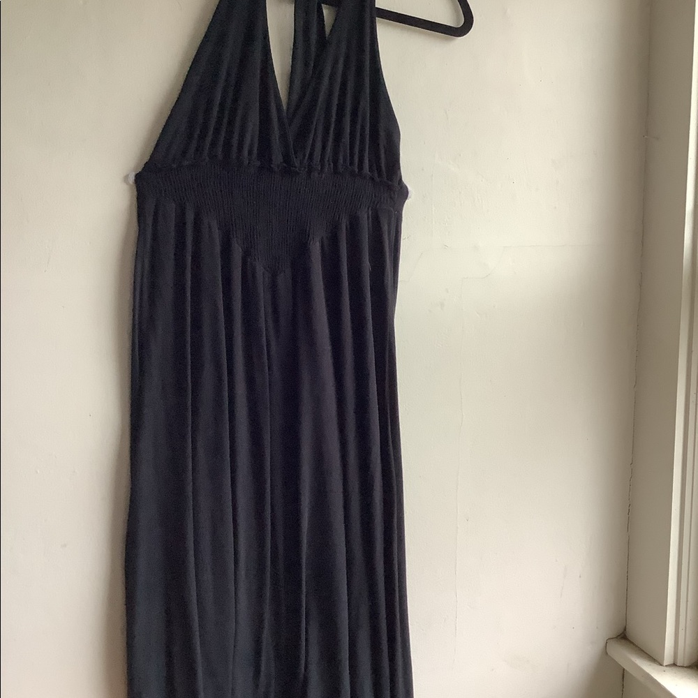 Ella moss Black jersey halter dress with unique hemline